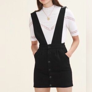 Maje Ritana Black Denim Skirt Pinafore Jumper Overalls - Size 40 (M)